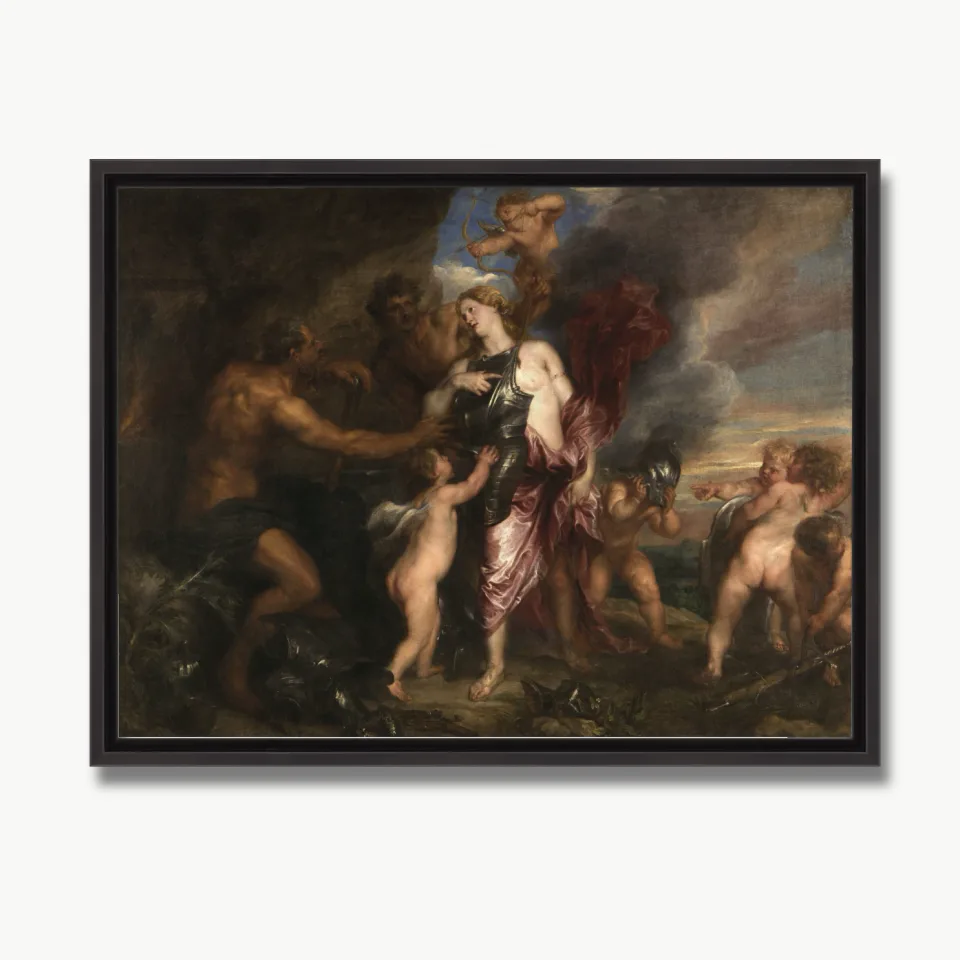 Classical Mythological Oil Painting with Figures and Armor
