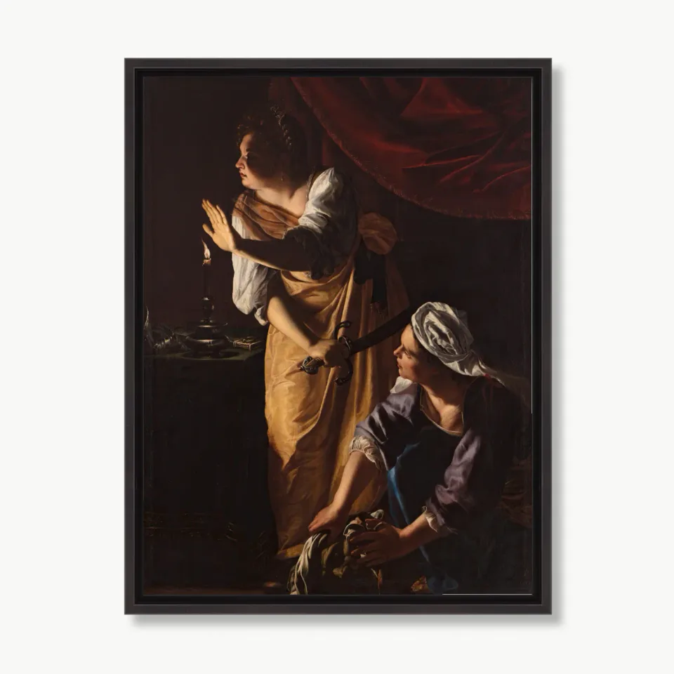 Dramática pintura al óleo de dos mujeres a la luz de las velas