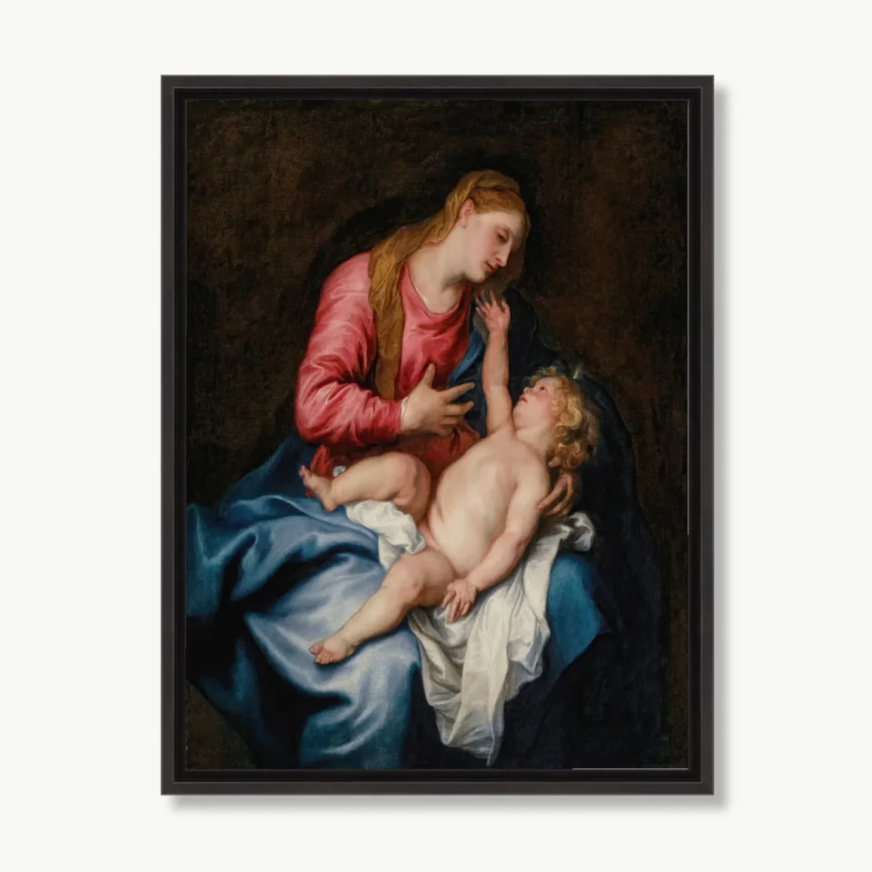 Impressão de Arte em Tela com Pintura a Óleo Clássica Renascentista de Mãe e Filho
